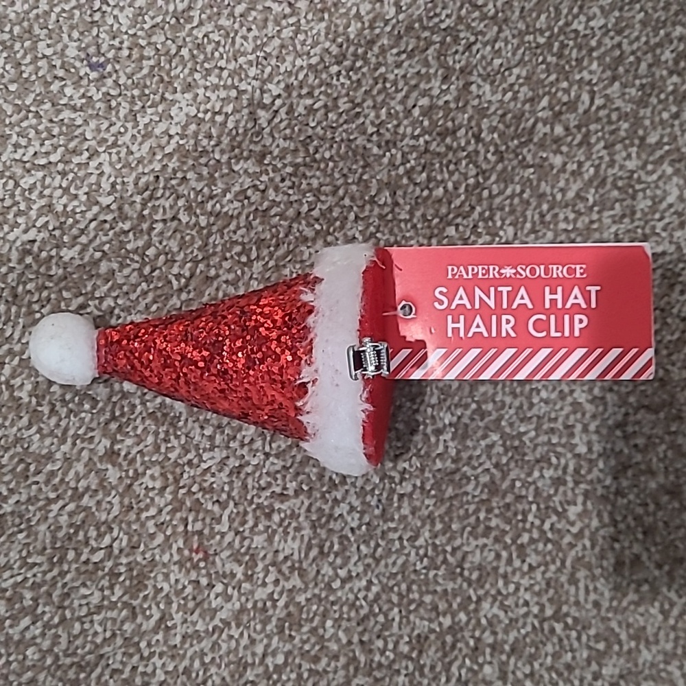 NWT Paper Source Sparkling Red Santa Hat Hair Clips